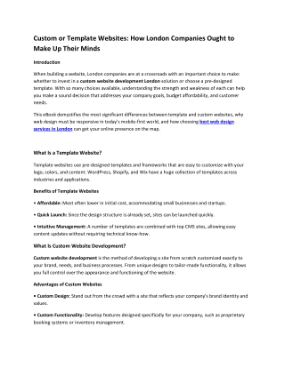 Custom or Template Websites: How London Companies Ought to Make Up Their Minds