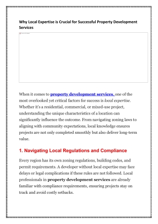 Why Local Expertise is Crucial for Successful Property Development Services