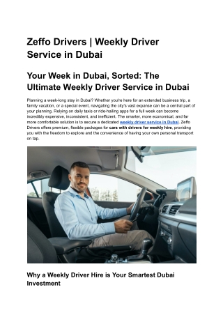 Zeffo Drivers Weekly Driver Service in Dubai