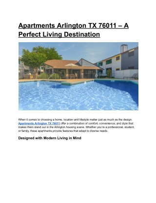 Apartments Arlington TX 76011 – A Perfect Living Destination