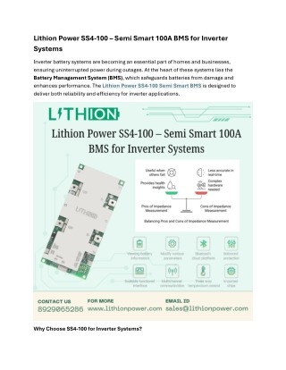 Lithion Power SS4-100 – Semi Smart 100A BMS for Inverter Systems