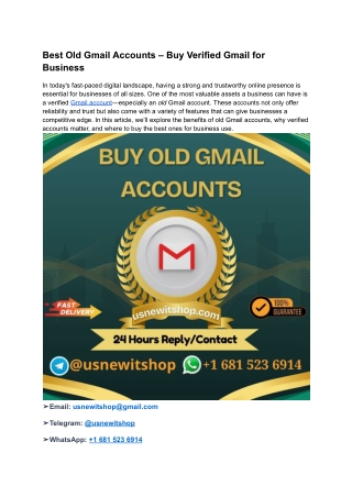 Best Old Gmail Accounts – Buy Verified Gmail for Business