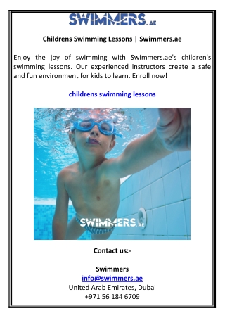 Childrens Swimming Lessons  Swimmers.ae