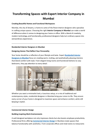 Transforming Spaces with Expert Interior Company in Mumbai