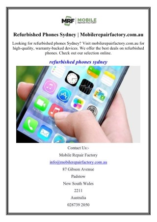 Refurbished Phones Sydney Mobilerepairfactory.com.au