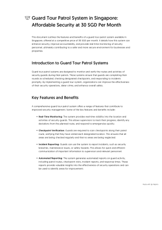 Guard Tour Patrol System in Singapore_ Affordable Security at 30 SGD Per Month