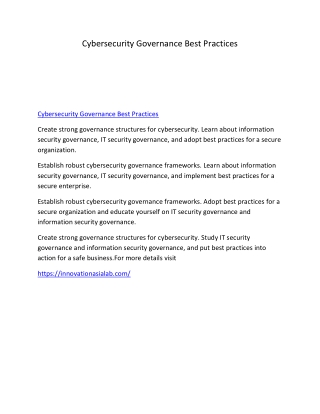 Cybersecurity Governance Best Practices
