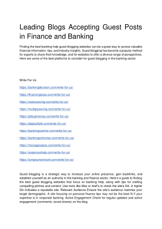 Leading Blogs Accepting Guest Posts in Finance and Banking