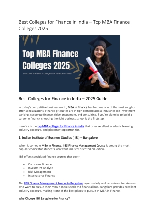 Best Colleges for Finance in India