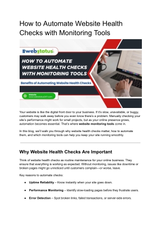 How to Automate Website Health Checks with Monitoring Tools