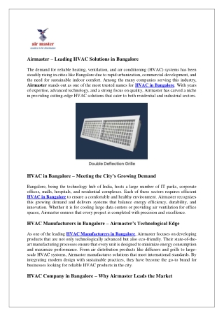 Airmaster – Leading HVAC Solutions in Bangalore