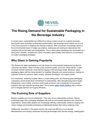 The Rising Demand for Sustainable Packaging in the Beverage Industry