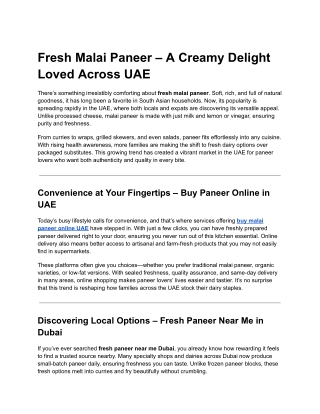 Fresh Malai Paneer – A Creamy Delight Loved Across UAE