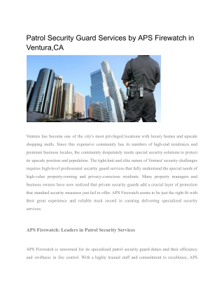 Patrol Security Guard Services by APS Firewatch in Ventura,CA