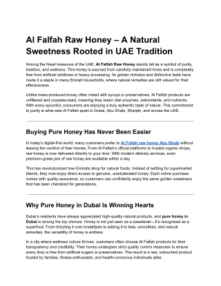Al Falfah Raw Honey – A Natural Sweetness Rooted in UAE Tradition