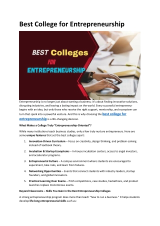 Best College for Entrepreneurship