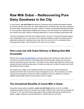 Raw Milk Dubai – Rediscovering Pure Dairy Goodness in the City