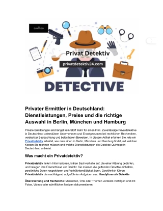 Privatdetektiv: Privatdetektiv Deutschland: Kosten, Berlin, München, Hamburg