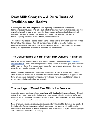 Raw Milk Sharjah – A Pure Taste of Tradition and Health