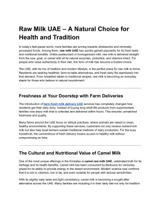 Raw Milk UAE – A Natural Choice for Health and Tradition
