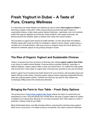 Fresh Yoghurt in Dubai – A Taste of Pure, Creamy Wellness