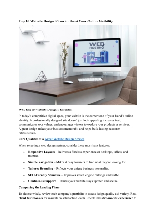 Top 10 Website Design Services to Elevate Your Online Presence