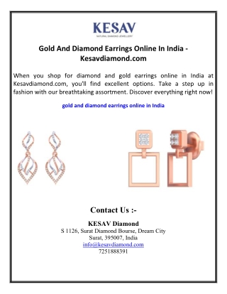 Gold And Diamond Earrings Online In India - Kesavdiamond.com