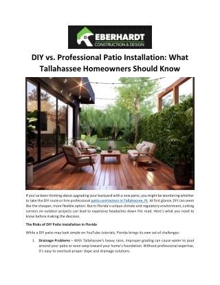 DIY vs. Professional Patio Installation: What Tallahassee Homeowners Should Know