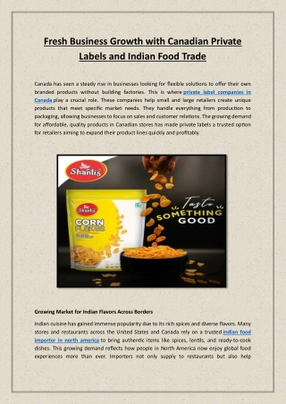Fresh Business Growth with Canadian Private Labels and Indian Food Trade