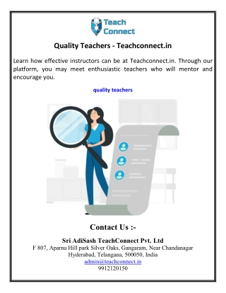 Quality Teachers - Teachconnect.in