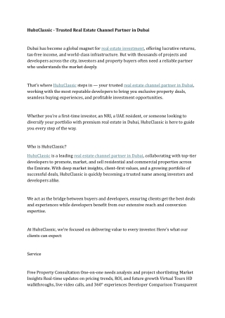 HubzClassic - Trusted Real Estate Channel Partner in Dubai