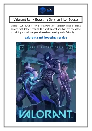Valorant Rank Boosting Service  Lol Boosts