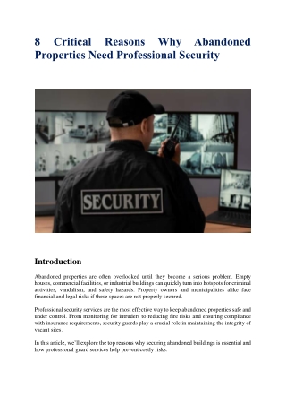 8 Critical Reasons Why Abandoned Properties Need Professional Security