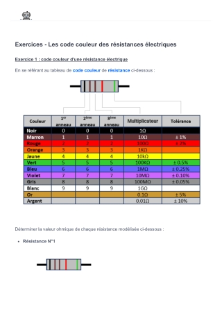 Exercices - code couleur des résistances