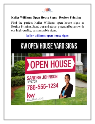 Keller Williams Open House Signs  Realtor Printing