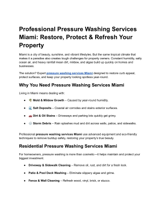 Professional Pressure Washing Services Miami_ Restore, Protect & Refresh Your Property