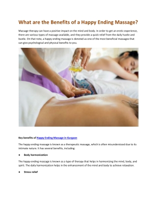 What are the Benefits of a Happy Ending Massage
