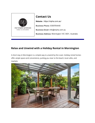 Relax and Unwind with a Holiday Rental in Mornington   - MPHA