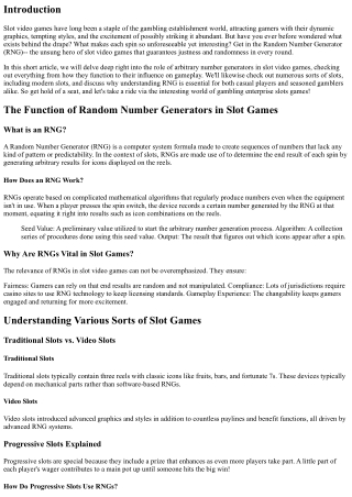 The Function of Random Number Generators in Port Gamings