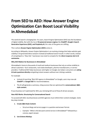 From SEO to AEO: Boosting Local Visibility in Ahmedabad with Answer Engine Optim