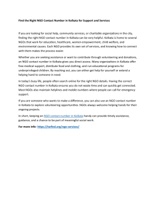 Find the Right NGO Contact Number in Kolkata for Support and Services