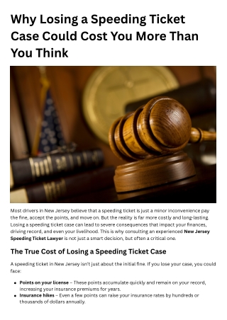 What You Risk When You Lose a Speeding Ticket Case in NJ