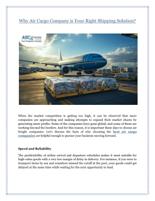 Why Air Cargo Company is Your Right Shipping Solution?