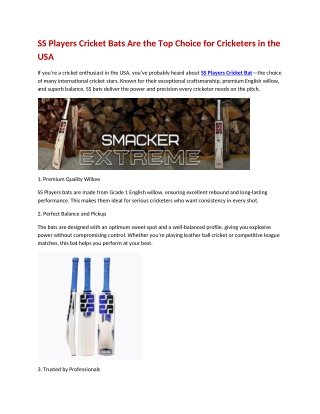 SS Players Cricket Bats Are the Top Choice for Cricketers in the USA