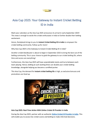 Asia Cup 2025 Your Gateway to Instant Cricket Betting ID in India