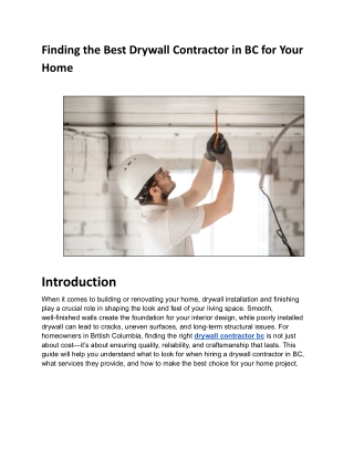 Finding the Best Drywall Contractor in BC for Your Home