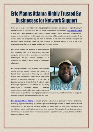 Eric Manns Atlanta Highly Trusted By Businesses for Network Support