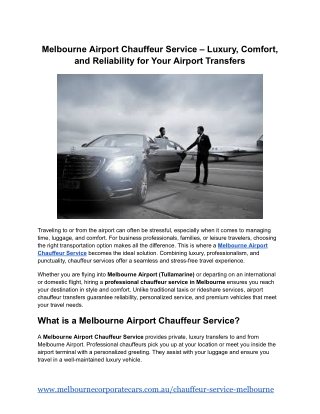 Melbourne Airport Chauffeur Service – Luxury, Comfort, and Reliability for Your Airport Transfers