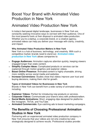 Boost Your Brand with Animated Video Production in New York