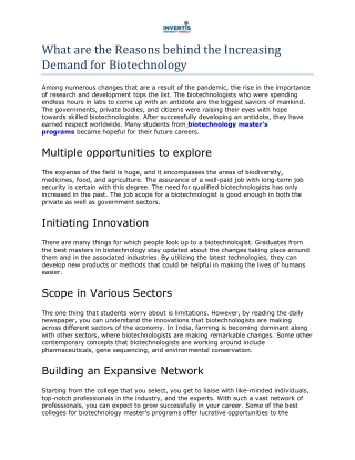 What are the Reasons behind the Increasing Demand for Biotechnology